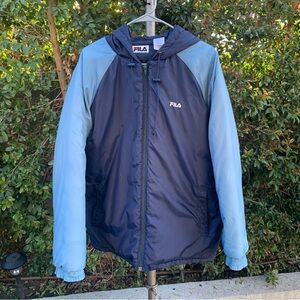 Vintage Fila Jacket Mens M Blue Full Zip Hooded Puffer Outdoor Casual